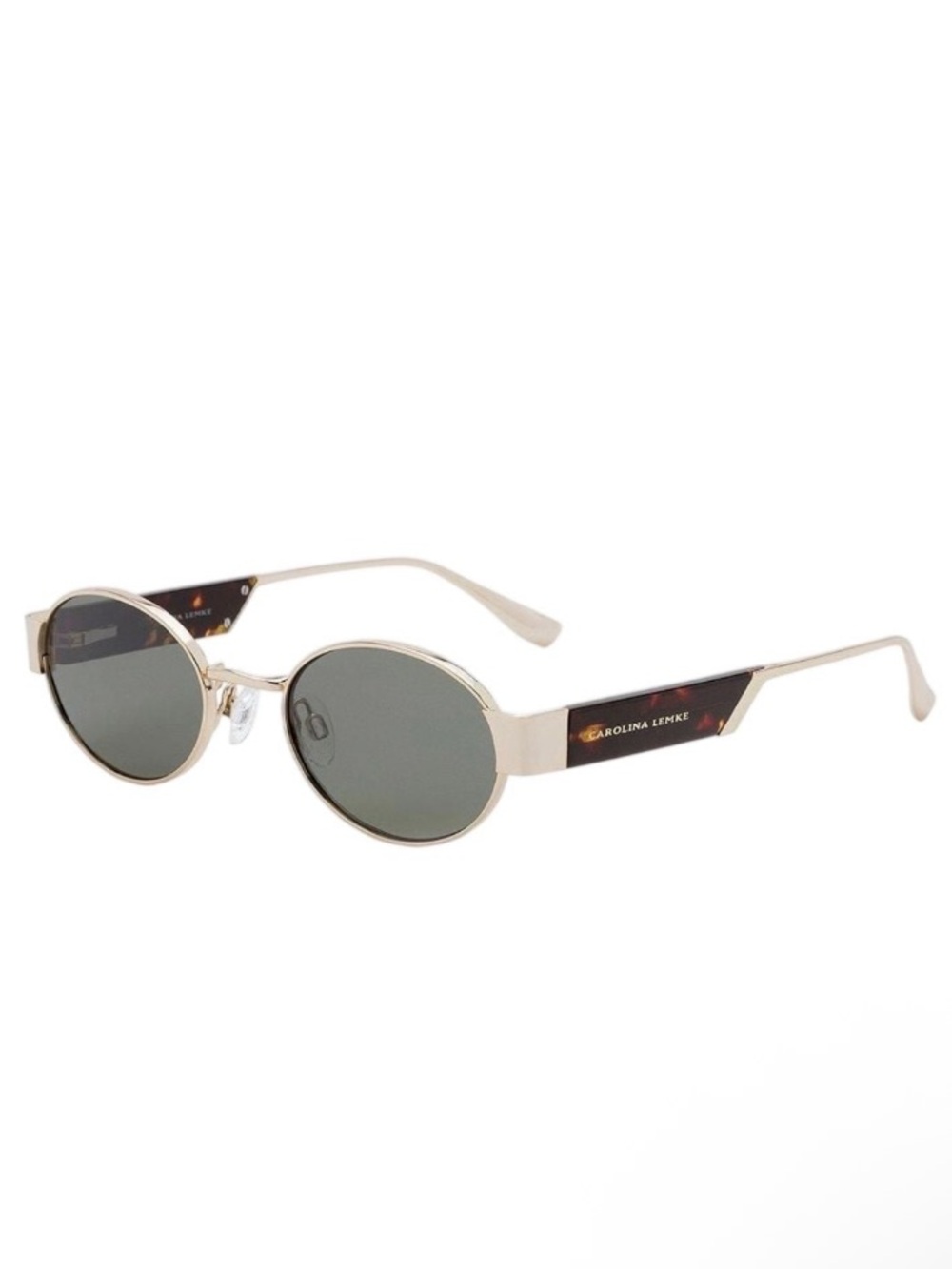 NEW Carolina Lemke Round Metal Sunglasses in Gold with Dark Green Lenses